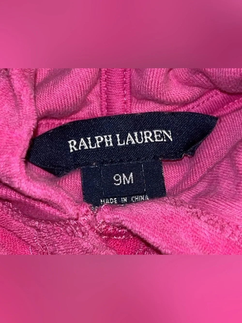 Ralph Lauren 9 Months Girls Pink Terry Cloth Hoodie Dress with Pockets